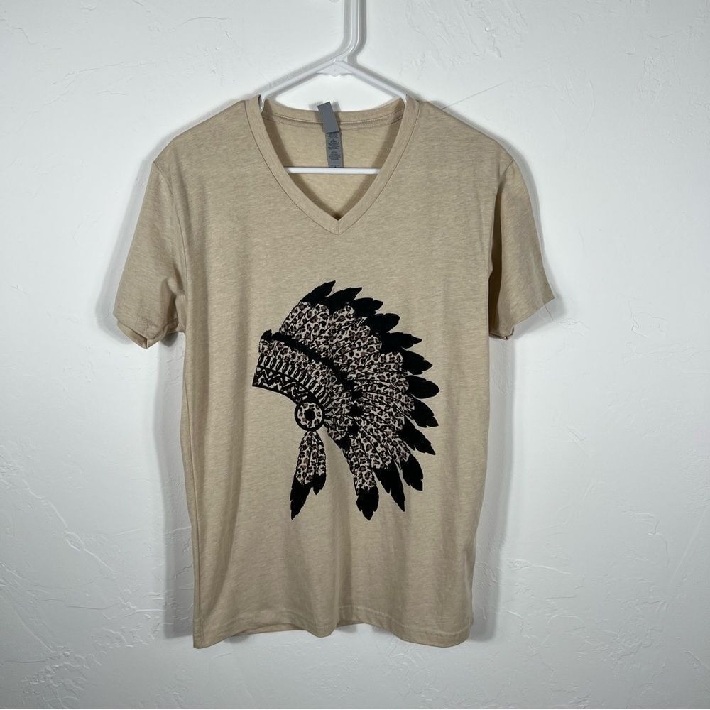 Heathered Oatmeal T-Shirt‎ with Black Headdress Size S Canvas Bella Canvas
